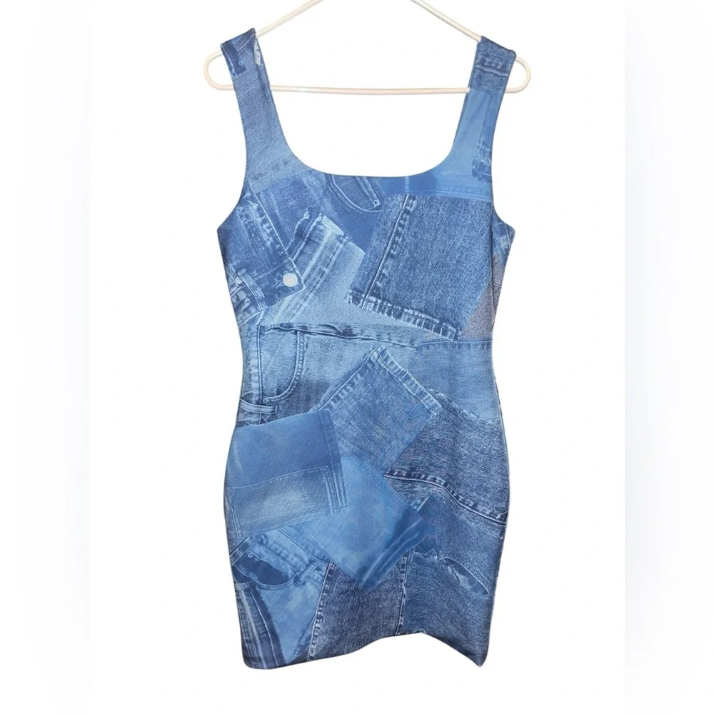 Derek Heart Blue Denim Patchwork Mini Dress - Picture 2 of 2